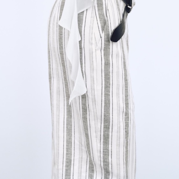 NWT ZARA UNBLEACHED STRIPED LINEN PANT M - Picture 4 of 4